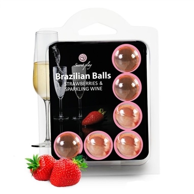 6 Bolas Lubrificantes Beijáveis Brazilian Balls Sabor a Morango e Champagne #1 - PR2010359601